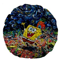 Art Cartoon Starry Night Van Gogh Large 18  Premium Flano Round Cushions by Modalart