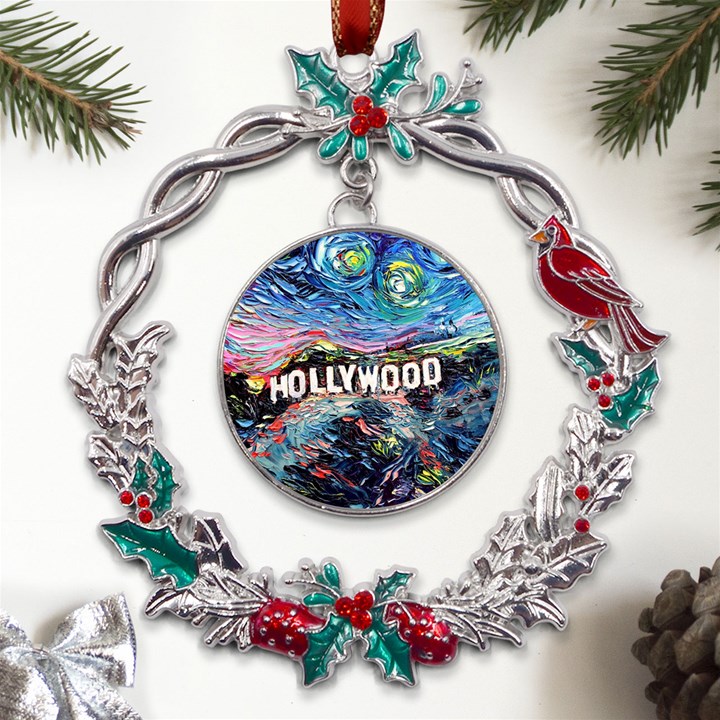 Hollywood Art Starry Night Van Gogh Metal X mas Wreath Holly leaf Ornament