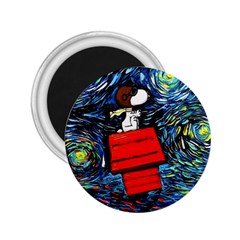 Dog Flying House Cartoon Starry Night Vincent Van Gogh Parody 2 25  Magnets by Modalart