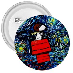 Dog Flying House Cartoon Starry Night Vincent Van Gogh Parody 3  Buttons by Modalart