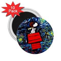 Dog Flying House Cartoon Starry Night Vincent Van Gogh Parody 2 25  Magnets (10 Pack)  by Modalart