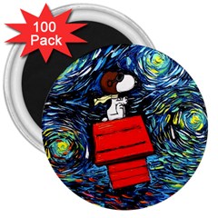 Dog Flying House Cartoon Starry Night Vincent Van Gogh Parody 3  Magnets (100 Pack) by Modalart