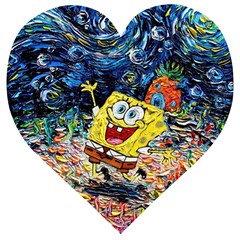 Art Cartoon Starry Night Van Gogh Wooden Puzzle Heart by Modalart