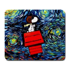 Dog Flying House Cartoon Starry Night Vincent Van Gogh Parody Large Mousepad by Modalart