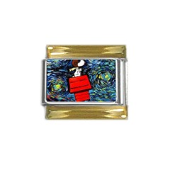 Dog Flying House Cartoon Starry Night Vincent Van Gogh Parody Gold Trim Italian Charm (9mm) by Modalart