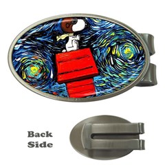 Dog Flying House Cartoon Starry Night Vincent Van Gogh Parody Money Clips (oval)  by Modalart