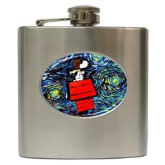 Dog Flying House Cartoon Starry Night Vincent Van Gogh Parody Hip Flask (6 Oz) by Modalart