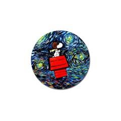 Dog Flying House Cartoon Starry Night Vincent Van Gogh Parody Golf Ball Marker by Modalart