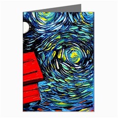 Dog Flying House Cartoon Starry Night Vincent Van Gogh Parody Greeting Cards (pkg Of 8)