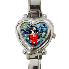 Dog Flying House Cartoon Starry Night Vincent Van Gogh Parody Heart Italian Charm Watch by Modalart