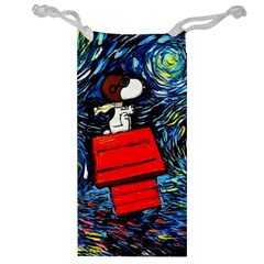 Dog Flying House Cartoon Starry Night Vincent Van Gogh Parody Jewelry Bag by Modalart