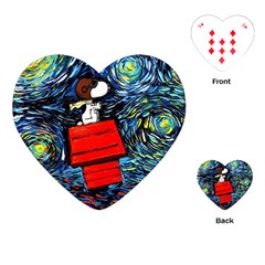 Dog Flying House Cartoon Starry Night Vincent Van Gogh Parody Playing Cards Single Design (heart)