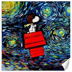 Dog Flying House Cartoon Starry Night Vincent Van Gogh Parody Canvas 12  X 12  by Modalart