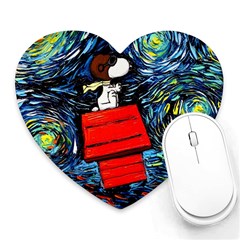 Dog Flying House Cartoon Starry Night Vincent Van Gogh Parody Heart Mousepad by Modalart