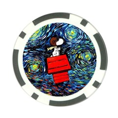 Dog Flying House Cartoon Starry Night Vincent Van Gogh Parody Poker Chip Card Guard by Modalart