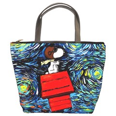 Dog Flying House Cartoon Starry Night Vincent Van Gogh Parody Bucket Bag by Modalart