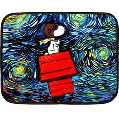 Dog Flying House Cartoon Starry Night Vincent Van Gogh Parody Two Sides Fleece Blanket (mini) by Modalart