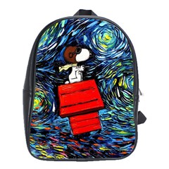 Dog Flying House Cartoon Starry Night Vincent Van Gogh Parody School Bag (large) by Modalart