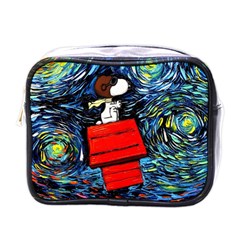 Dog Flying House Cartoon Starry Night Vincent Van Gogh Parody Mini Toiletries Bag (one Side) by Modalart