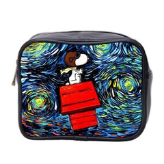 Dog Flying House Cartoon Starry Night Vincent Van Gogh Parody Mini Toiletries Bag (two Sides) by Modalart