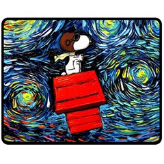 Dog Flying House Cartoon Starry Night Vincent Van Gogh Parody Fleece Blanket (medium) by Modalart