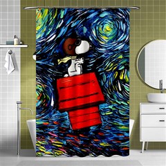 Dog Flying House Cartoon Starry Night Vincent Van Gogh Parody Shower Curtain 48  X 72  (small)  by Modalart