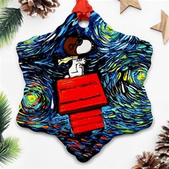 Dog Flying House Cartoon Starry Night Vincent Van Gogh Parody Ornament (snowflake)