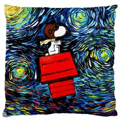 Dog Flying House Cartoon Starry Night Vincent Van Gogh Parody Large Cushion Case (one Side) by Modalart