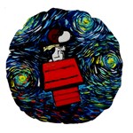 Dog Flying House Cartoon Starry Night Vincent Van Gogh Parody Large 18  Premium Round Cushions Front