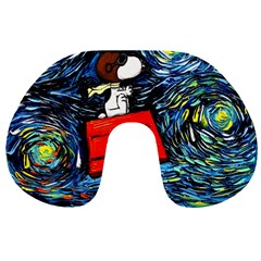 Dog Flying House Cartoon Starry Night Vincent Van Gogh Parody Travel Neck Pillow by Modalart