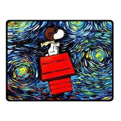 Dog Flying House Cartoon Starry Night Vincent Van Gogh Parody Two Sides Fleece Blanket (small) by Modalart