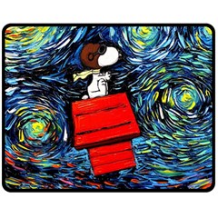 Dog Flying House Cartoon Starry Night Vincent Van Gogh Parody Two Sides Fleece Blanket (medium) by Modalart