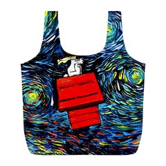 Dog Flying House Cartoon Starry Night Vincent Van Gogh Parody Full Print Recycle Bag (l) by Modalart