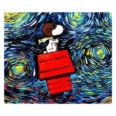 Dog Flying House Cartoon Starry Night Vincent Van Gogh Parody Two Sides Premium Plush Fleece Blanket (small) by Modalart