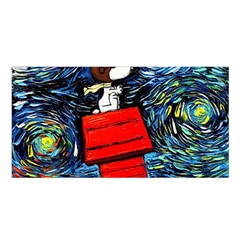 Dog Flying House Cartoon Starry Night Vincent Van Gogh Parody Satin Shawl 45  X 80  by Modalart