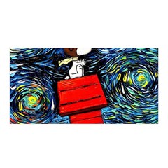 Dog Flying House Cartoon Starry Night Vincent Van Gogh Parody Satin Wrap 35  X 70  by Modalart