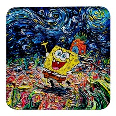 Art Cartoon Starry Night Van Gogh Square Glass Fridge Magnet (4 Pack) by Modalart