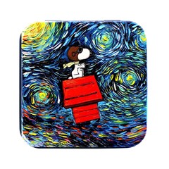 Dog Flying House Cartoon Starry Night Vincent Van Gogh Parody Square Metal Box (black) by Modalart