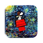 Dog Flying House Cartoon Starry Night Vincent Van Gogh Parody Square Metal Box (Black) Front