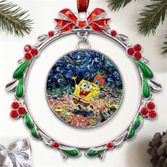 Art Cartoon Starry Night Van Gogh Metal X mas Wreath Ribbon Ornament