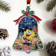 Art Cartoon Starry Night Van Gogh Metal Holly Leaf Bell Ornament