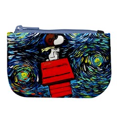 Dog Flying House Cartoon Starry Night Vincent Van Gogh Parody Large Coin Purse by Modalart