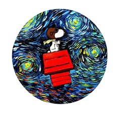 Dog Flying House Cartoon Starry Night Vincent Van Gogh Parody Mini Round Pill Box by Modalart