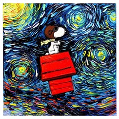 Dog Flying House Cartoon Starry Night Vincent Van Gogh Parody Wooden Puzzle Square by Modalart