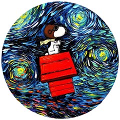 Dog Flying House Cartoon Starry Night Vincent Van Gogh Parody Wooden Puzzle Round by Modalart