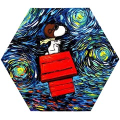 Dog Flying House Cartoon Starry Night Vincent Van Gogh Parody Wooden Puzzle Hexagon by Modalart