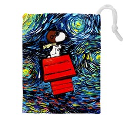 Dog Flying House Cartoon Starry Night Vincent Van Gogh Parody Drawstring Pouch (5xl) by Modalart