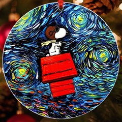 Dog Flying House Cartoon Starry Night Vincent Van Gogh Parody Uv Print Acrylic Ornament Round by Modalart