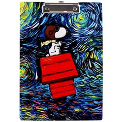 Dog Flying House Cartoon Starry Night Vincent Van Gogh Parody A4 Acrylic Clipboard by Modalart