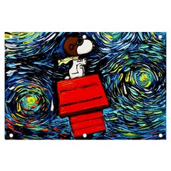 Dog Flying House Cartoon Starry Night Vincent Van Gogh Parody Banner And Sign 6  X 4  by Modalart